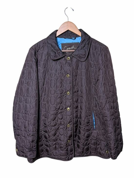 Jackets & Blazers - Coach Signature Quilted Jacket Brown Blue Lined Y2K Preppy Size Medium